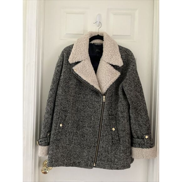 J.Crew Womens Oversized Herringbone Motorcycle Jacket K2383 overcoat Small - Picture 1 of 10